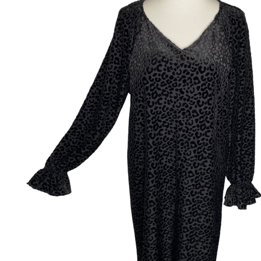 Nine West Shift Dress Black Leopard Print Velvet Burnout Size 16 Indie Witchy - Picture 2 of 16